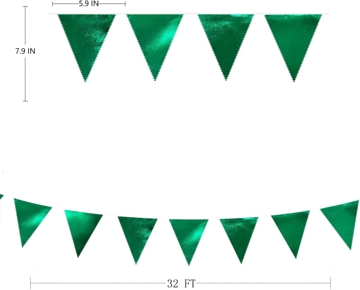 Green Party Decorations Triangle Pennant Banner Flag Dark Green Metallic Fabric Bunting Garland for