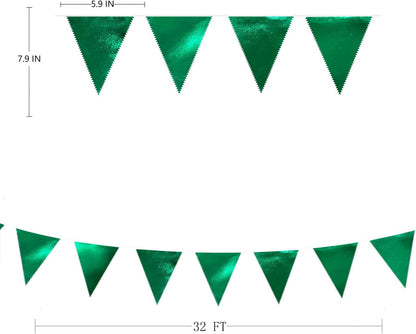 Green Party Decorations Triangle Pennant Banner Flag Dark Green Metallic Fabric Bunting Garland for