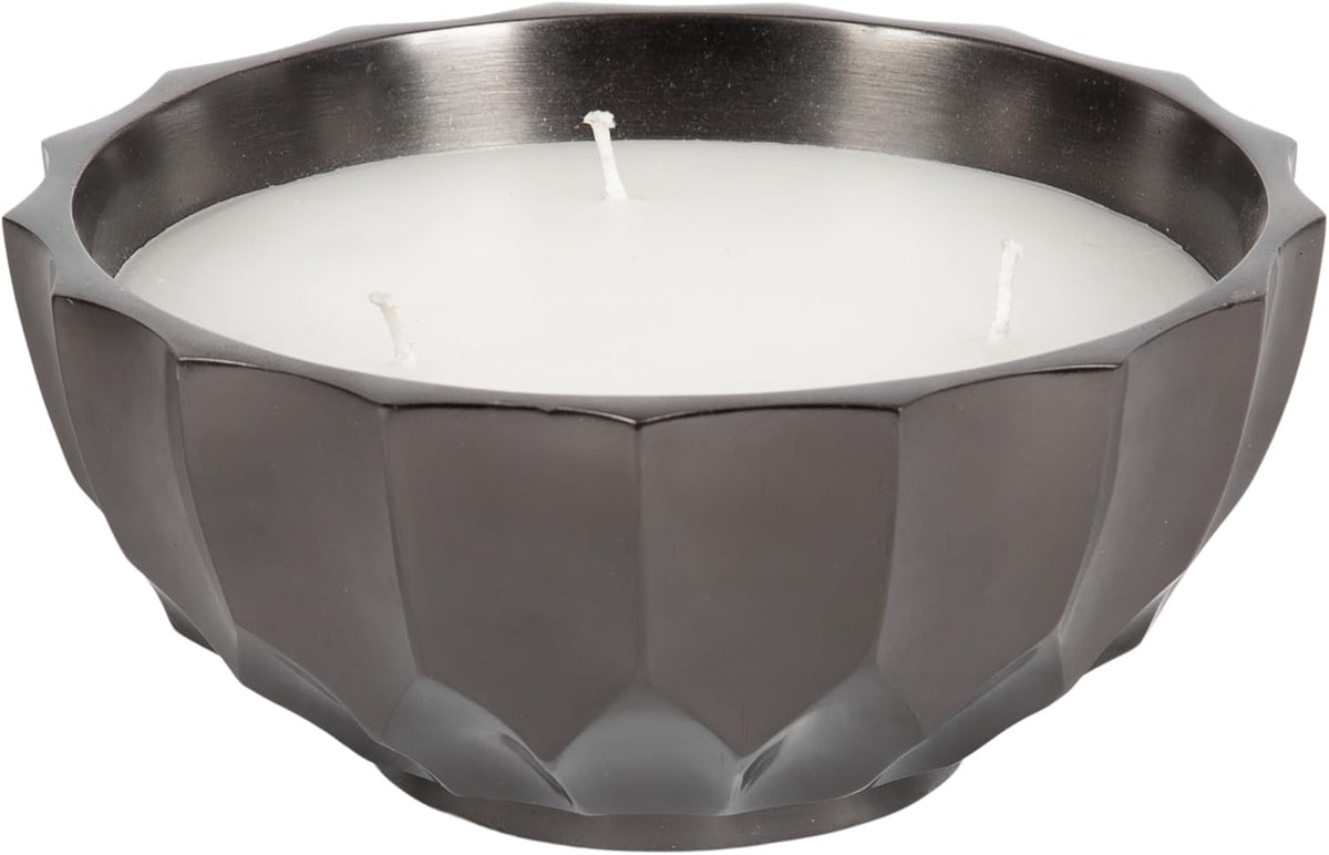 Kate and Laurel Plete Round Pleated Metal Candle Bowl, 8 Inch Diameter, Black Nickel, Modern