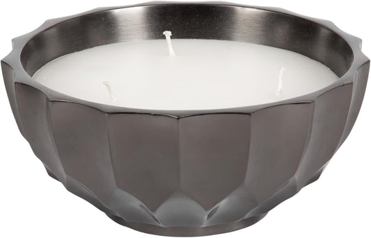 Kate and Laurel Plete Round Pleated Metal Candle Bowl, 8 Inch Diameter, Black Nickel, Modern