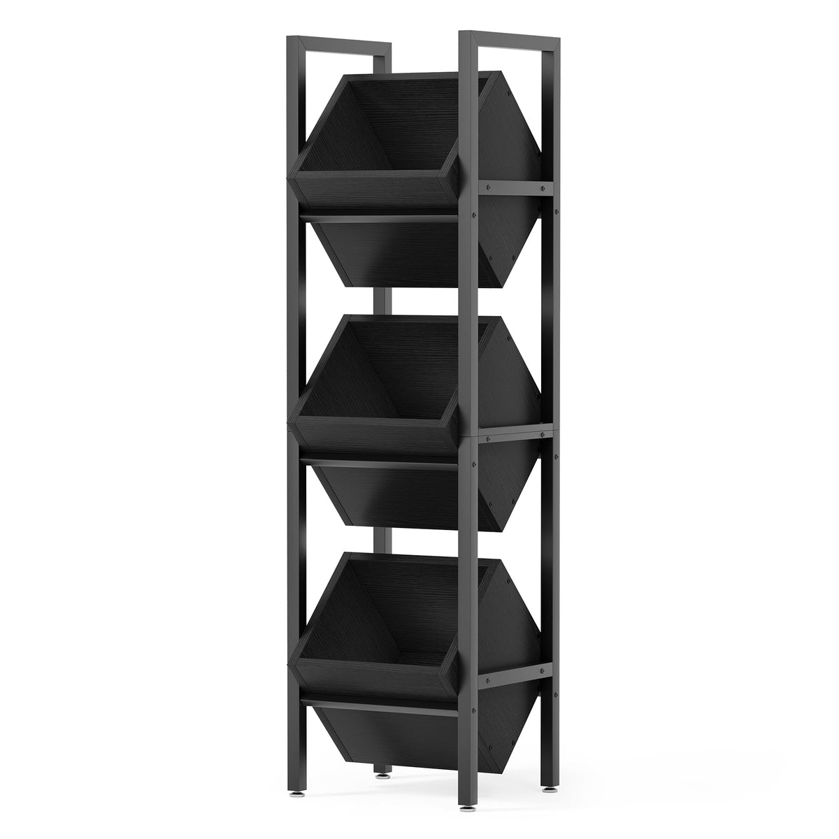 LITTLE TREE 3-Tier Basket Stand, Wooden Floor Stand Shelving Unit, Rustic Standing Organizer
