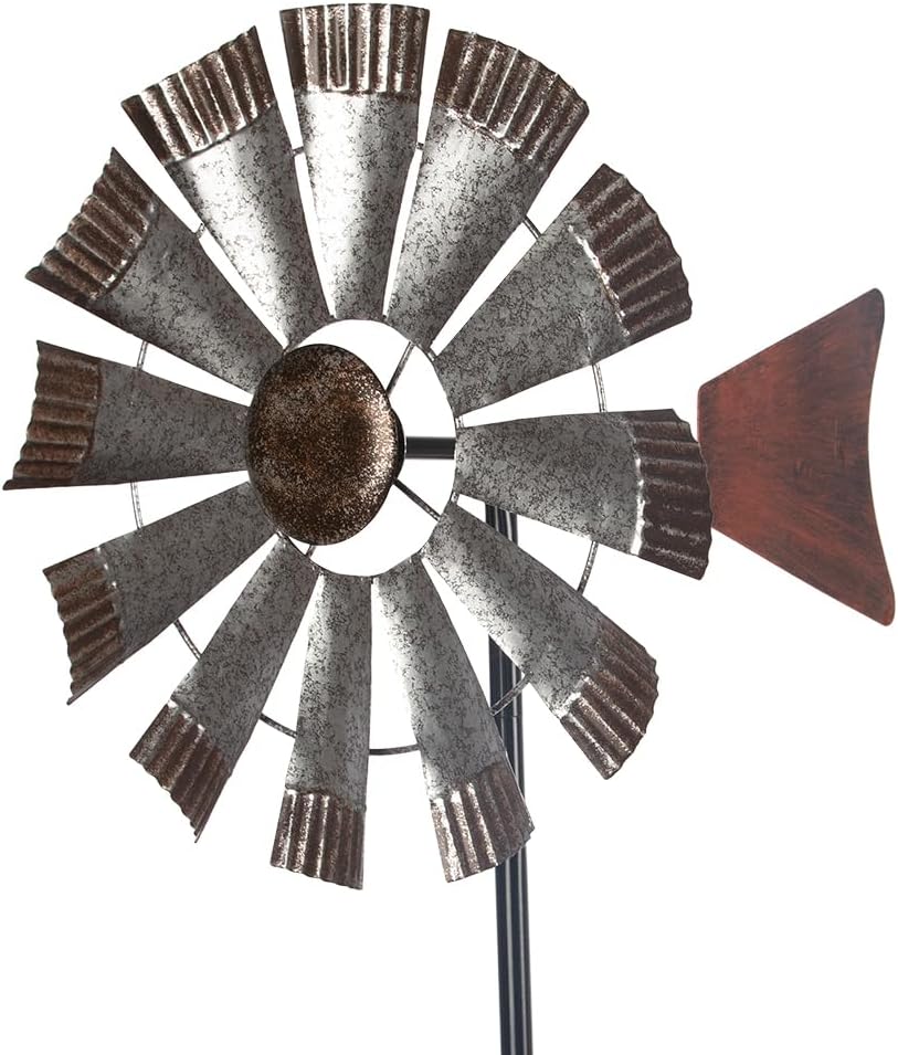 Wind Spinners Outdoor，Metal Vintage Style Single Sided Silver Windmill Kinetic Wind Spinner for