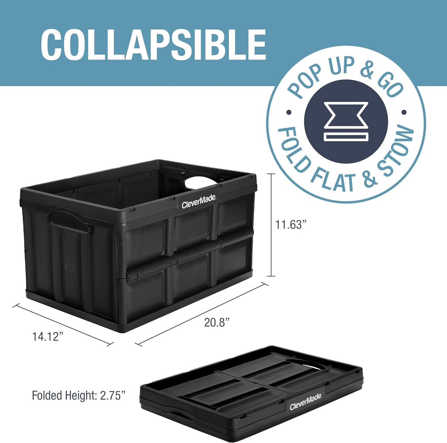 CleverMade Collapsible Storage Bins, 46L, 3 Pack Foldable Storage, Stone