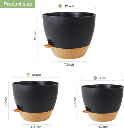 12/10/9 inch Large Self Watering Pots, Planter, Plant Pots with Mesh Drainage Holes for Indoor