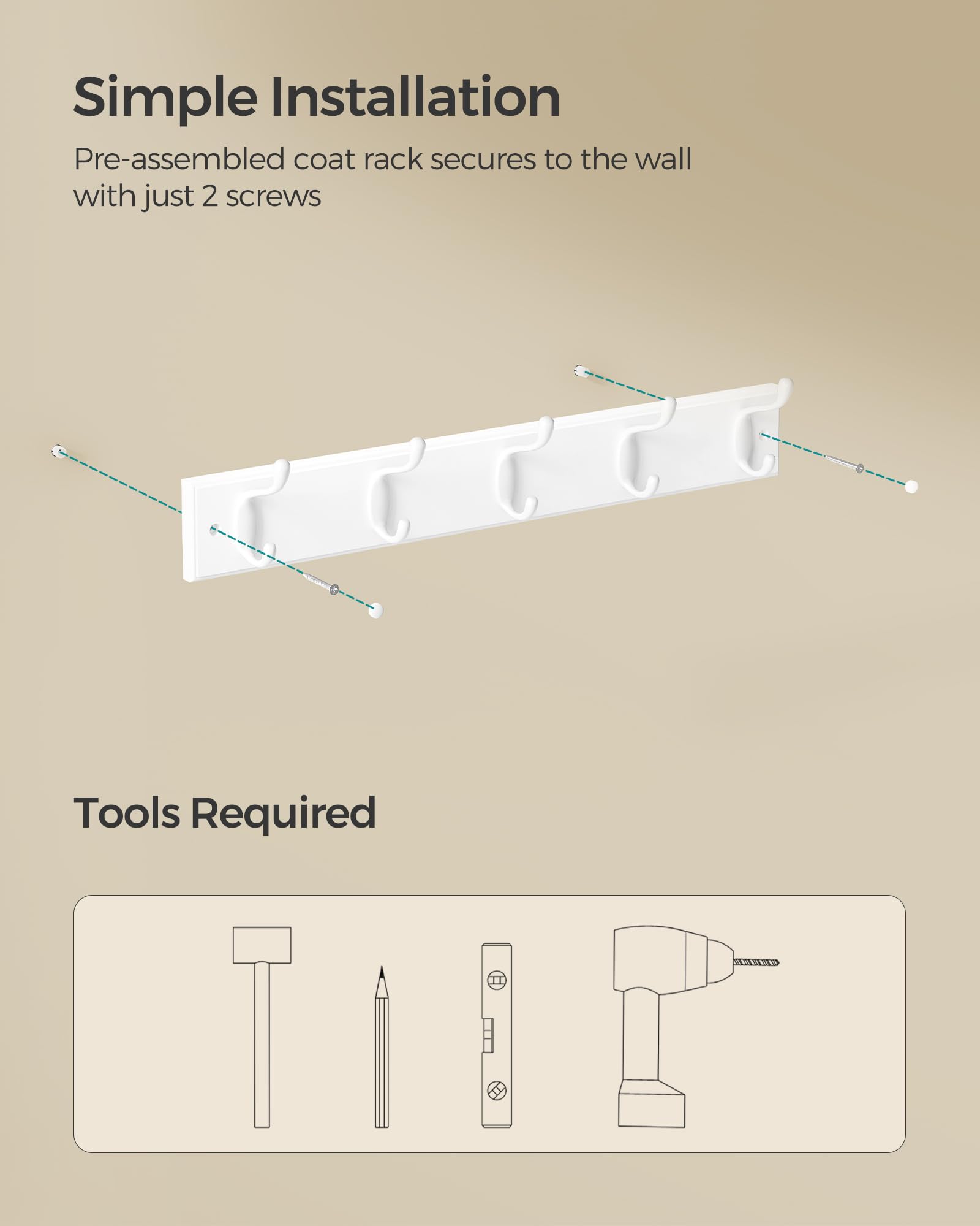 SONGMICS Wall-Mounted Coat Rack, 5 Dual Metal Hooks