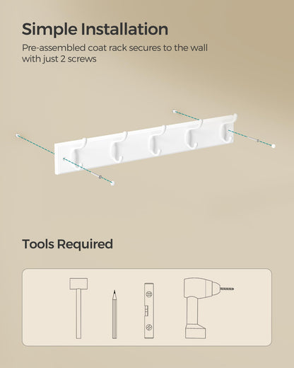 SONGMICS Wall-Mounted Coat Rack, 5 Dual Metal Hooks