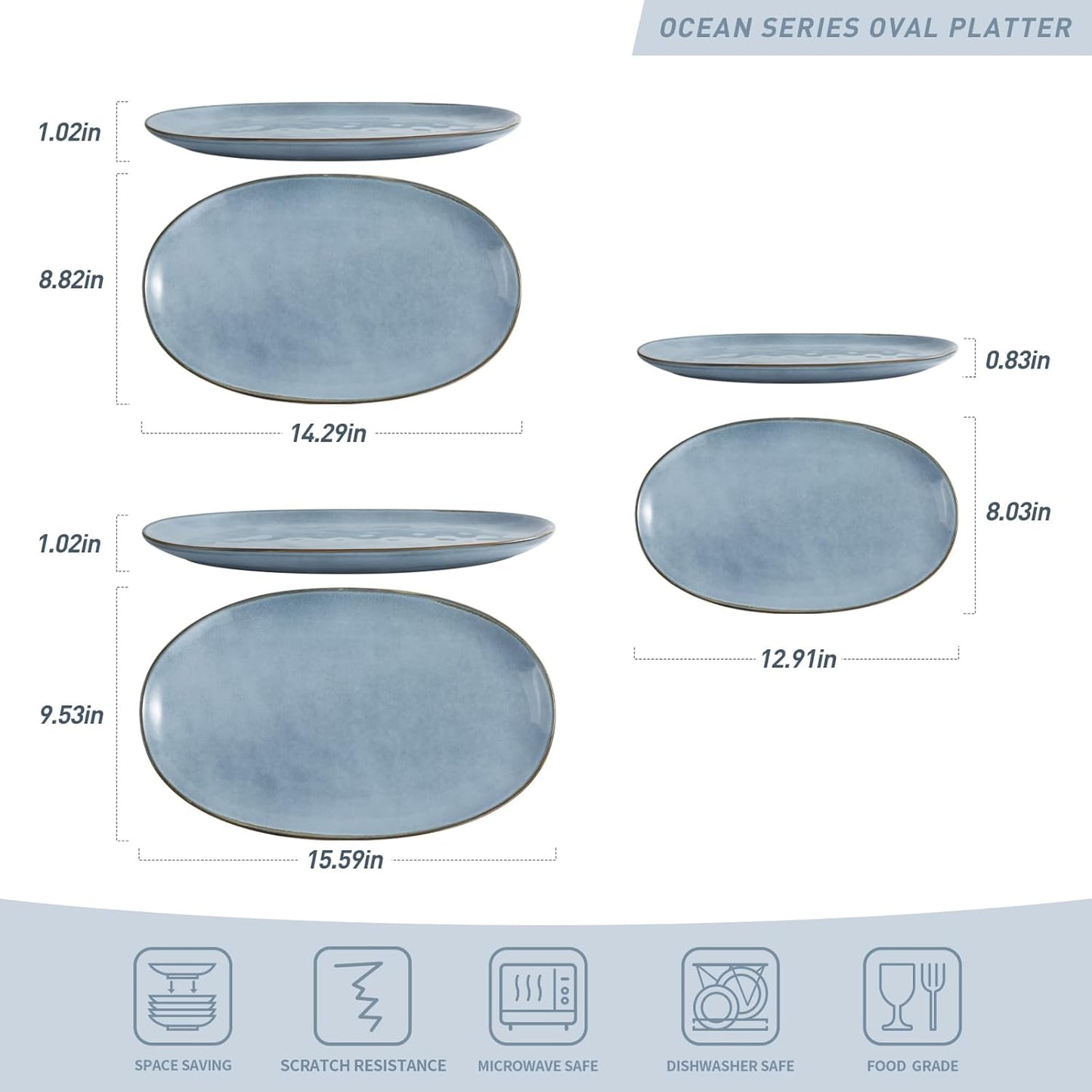 famiware Serving Platter, Oval 15.59/14.3/12.9inch Serving Dishes for Entertaining, Serving Bowls