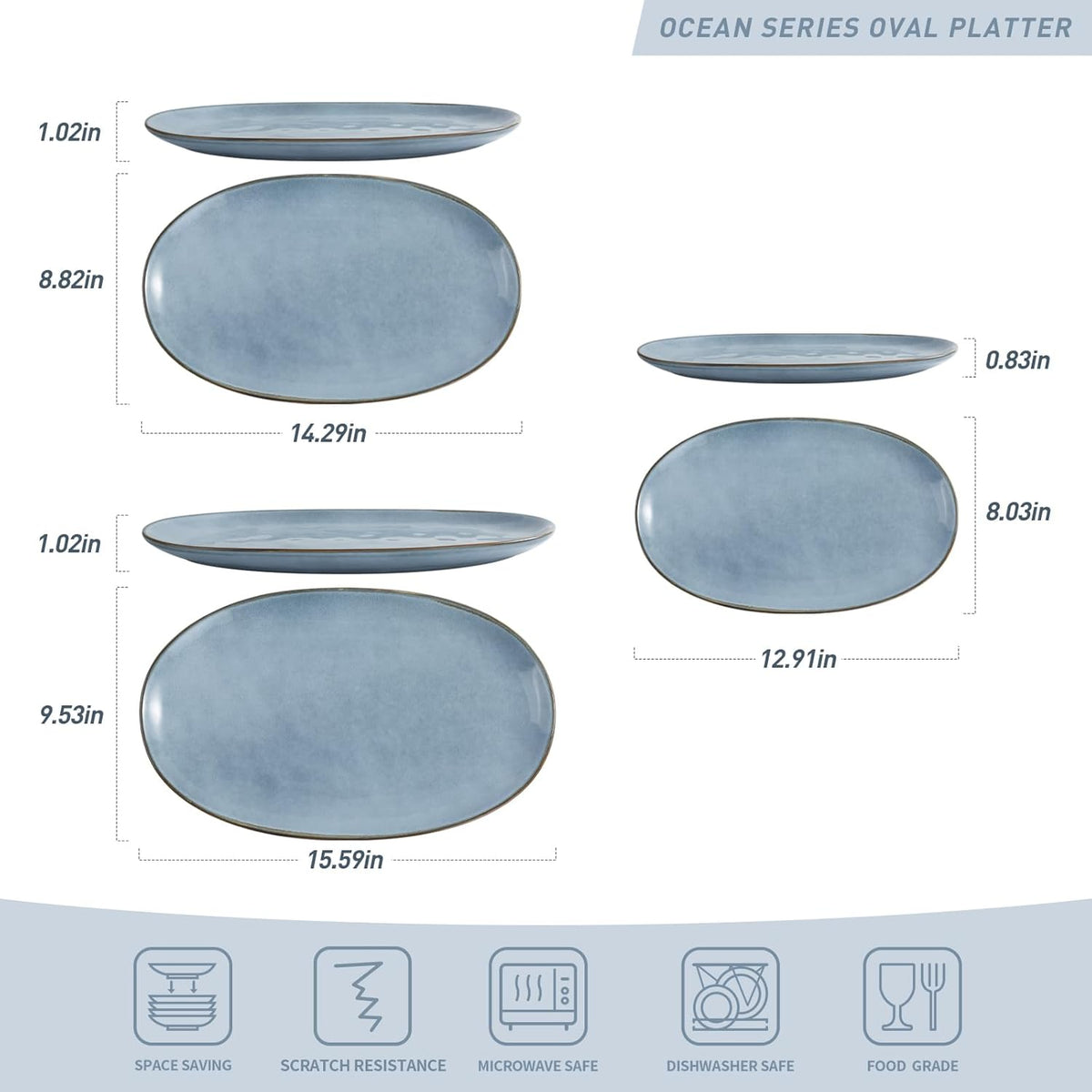 famiware Serving Platter, Oval 15.59/14.3/12.9inch Serving Dishes for Entertaining, Serving Bowls