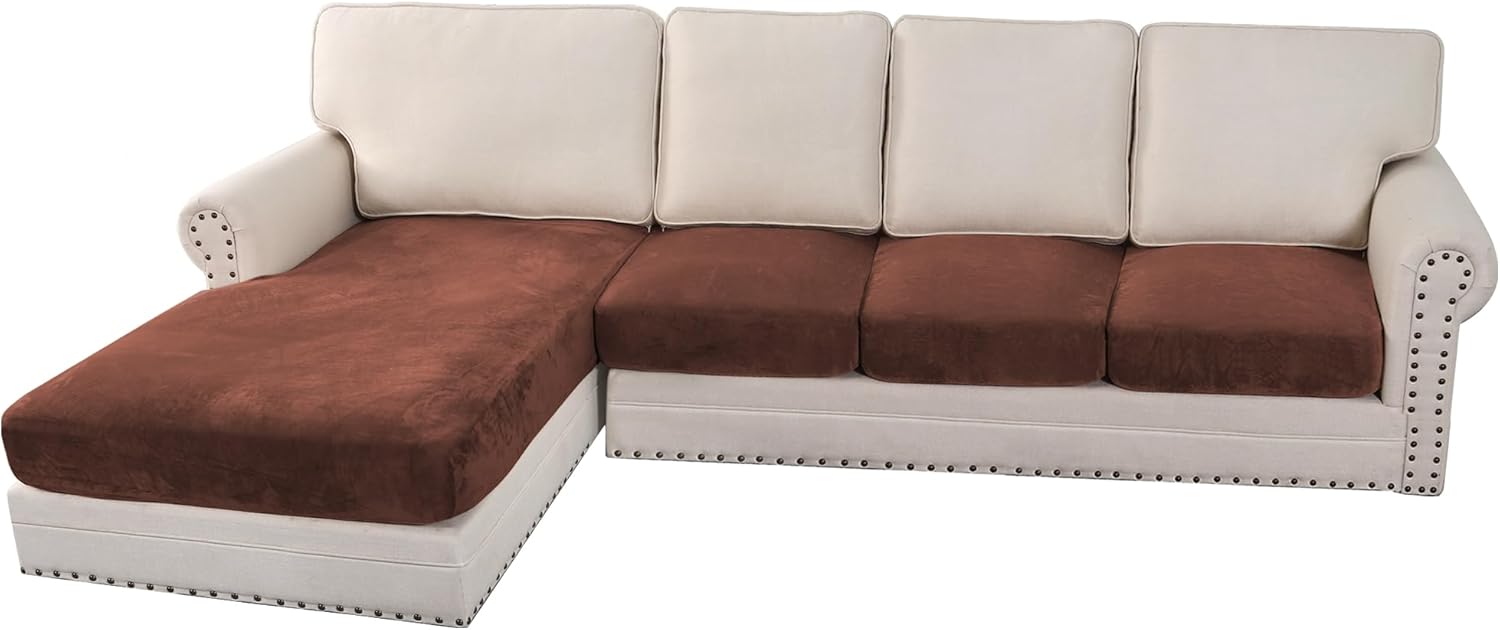 H.VERSAILTEX Velvet Stretch Sectional Couch Covers 4 Pieces Sofa Seat Cushion Covers L Shape