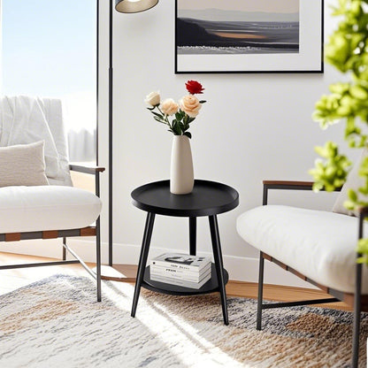 Small Round Side Table, 2-Tier Mid Century Modern Side Table, Round End Table Small Side Table for
