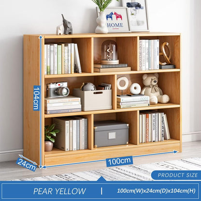 IOTXY Open Shelf Low Bookcase - Wooden 3-Tier Floor Standing Display Cabinet Organizer with Base, 8