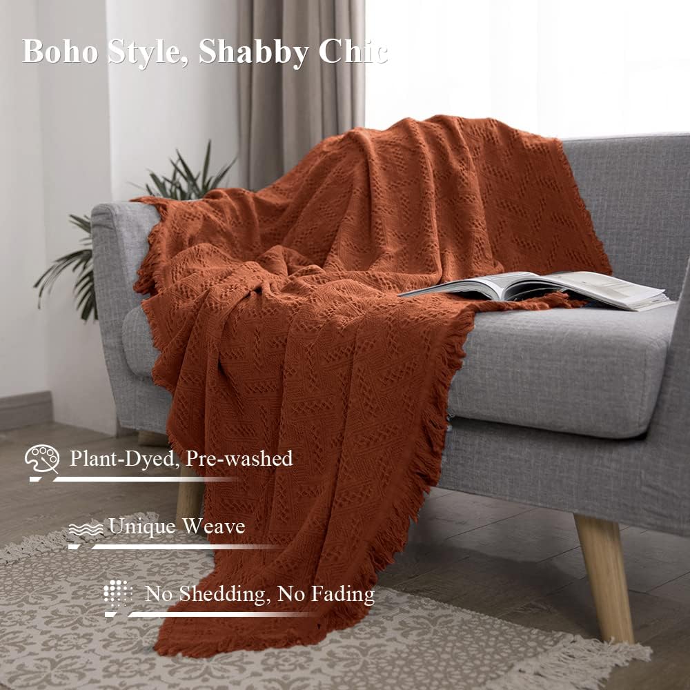 Simple&Opulence 100% Cotton Throw Blanket for Bed, Couch, Boho Luxury Geometric Woven Blanket with