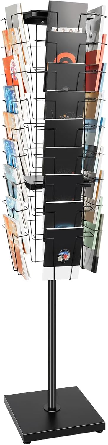 36 Pockets-360° Rotating Magazine Rack, Detachable Floor Standing Comic Books Brochure Display
