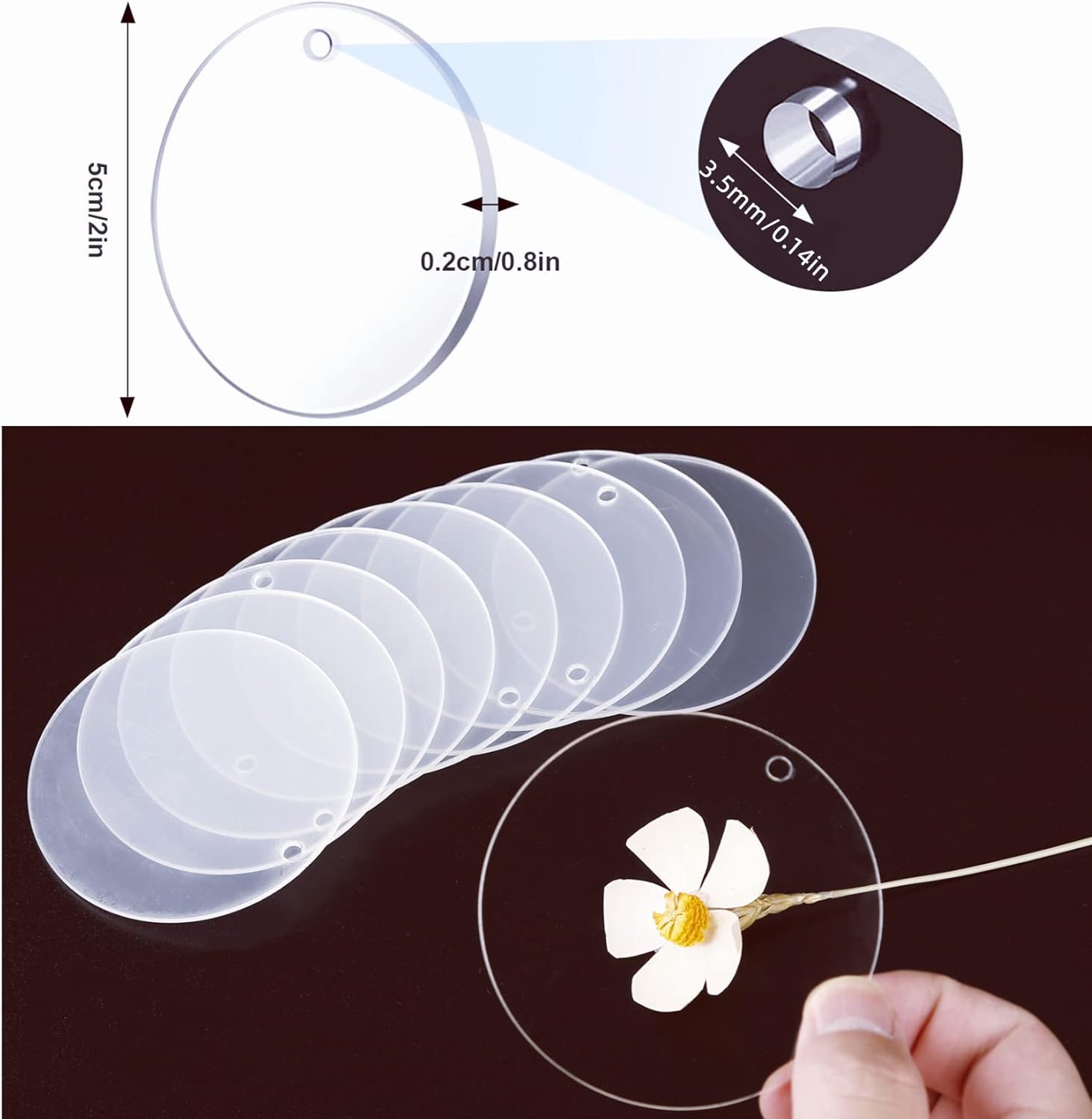100 Pcs Round Acrylic Keychain Blanks 2Inch Circle Blanks with Hole,Clear Acrylic Discs Circles