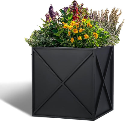 SUNNYPARK Large Metal Planter Box 17”x 17”x 18”, Square Modern Black Metal Planter Box Heavy Duty
