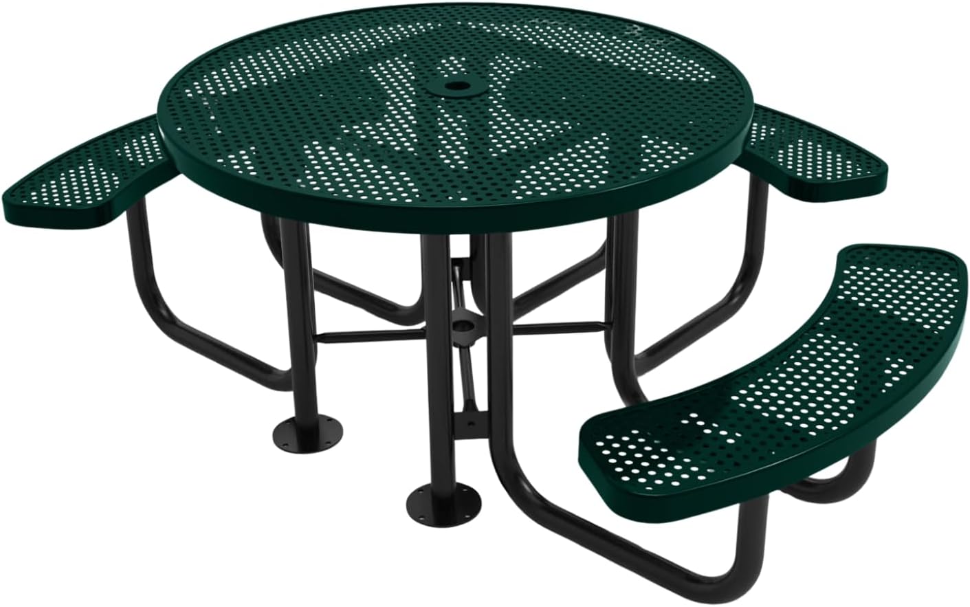 Heavy-Duty Portable Outdoor Picnic Table with Umbrella Hole, Punched Steel Patio Dining Furniture
