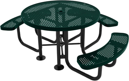 Heavy-Duty Portable Outdoor Picnic Table with Umbrella Hole, Punched Steel Patio Dining Furniture
