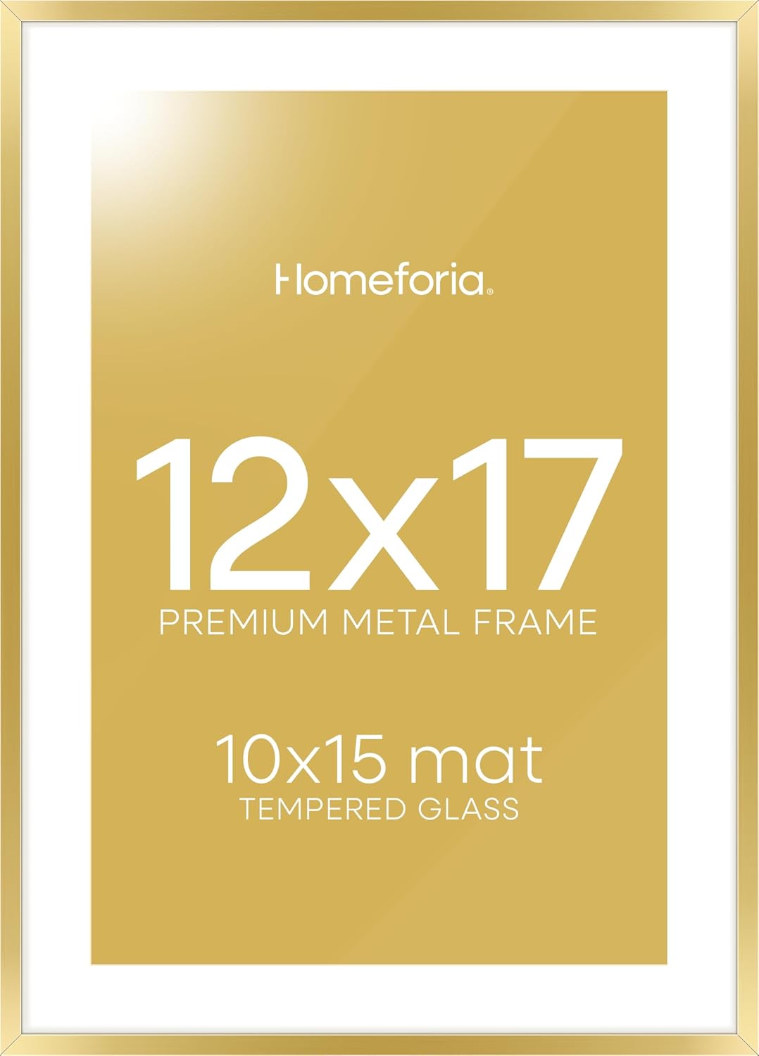 Homeforia 12x17 Picture Frame Gold, High End Metal 12x17 Poster Frames with Mat 10x15 Photo, 12 x