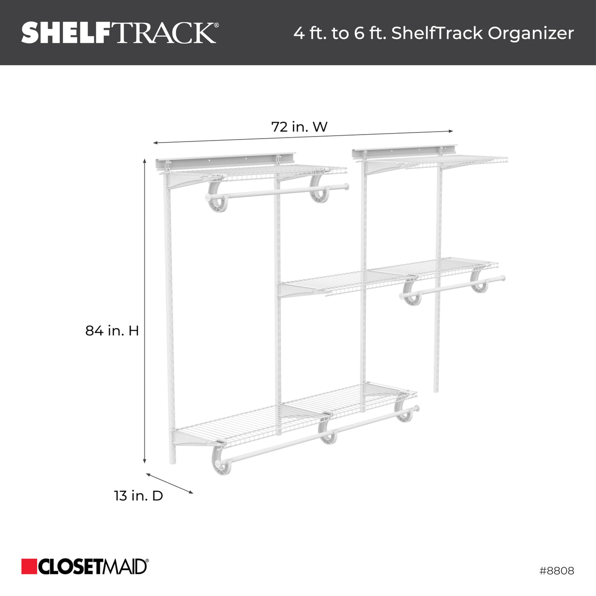 ClosetMaid ShelfTrack Wire Closet Organizer System, Adjustable from 4 to 6 Ft., With Shelves