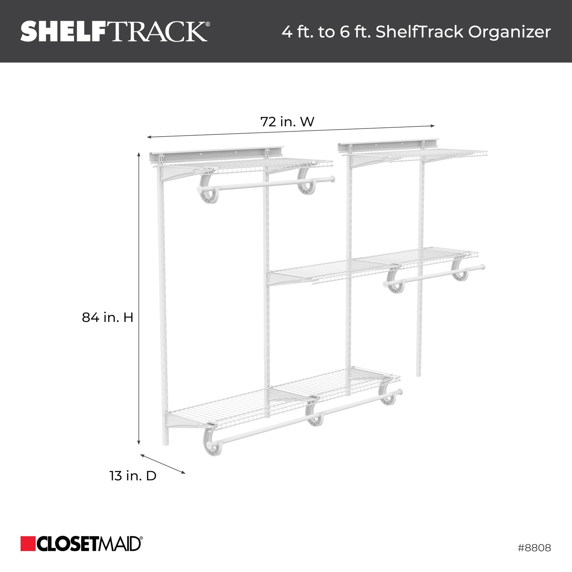 ClosetMaid ShelfTrack Wire Closet Organizer System, Adjustable from 4 to 6 Ft., With Shelves