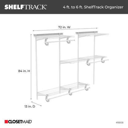ClosetMaid ShelfTrack Wire Closet Organizer System, Adjustable from 4 to 6 Ft., With Shelves
