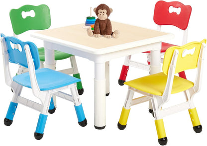 FUNLIO Kids Table and 4 Chairs Set for Ages 3-8, Height Adjustable Toddler Table and Chair Set