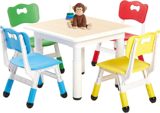 FUNLIO Kids Table and 4 Chairs Set for Ages 3-8, Height Adjustable Toddler Table and Chair Set