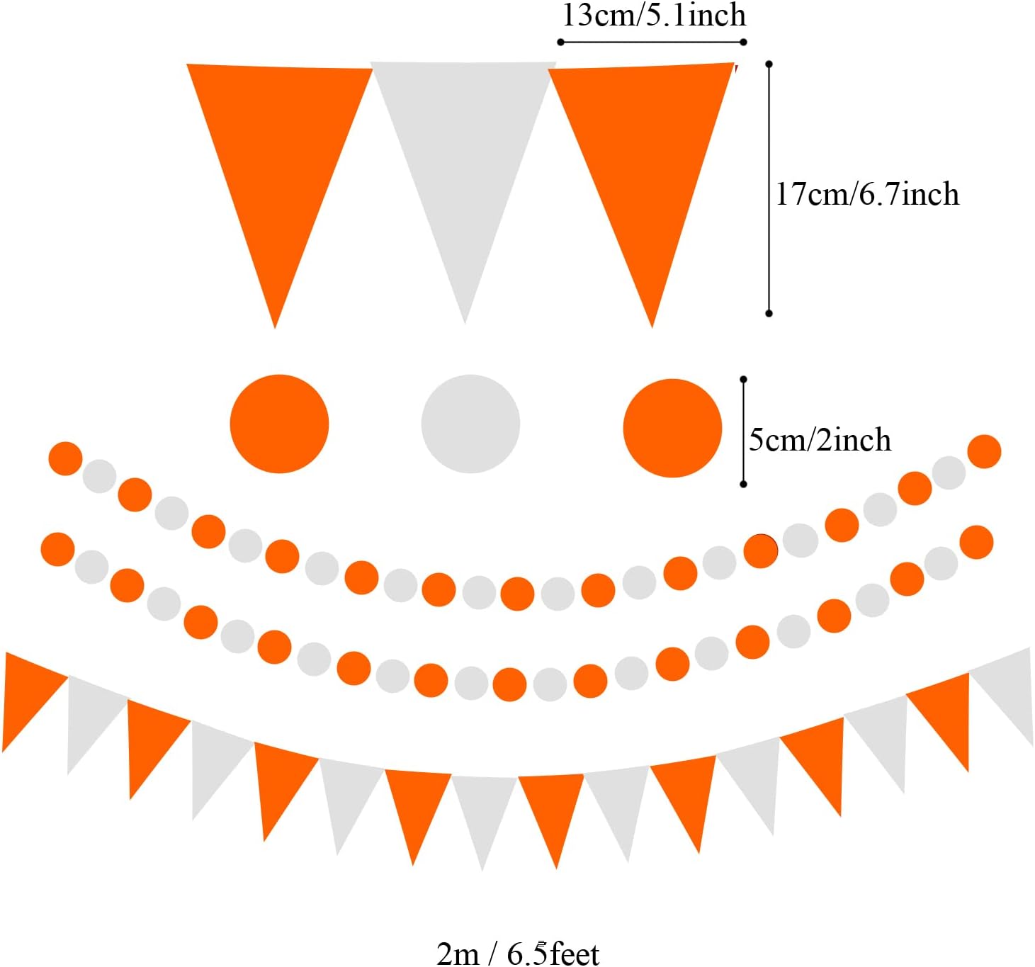 ZERODECO Party Decoration, 21 Pcs Orange Hanging Paper Fans Pom Poms Flowers, Garlands String Polka