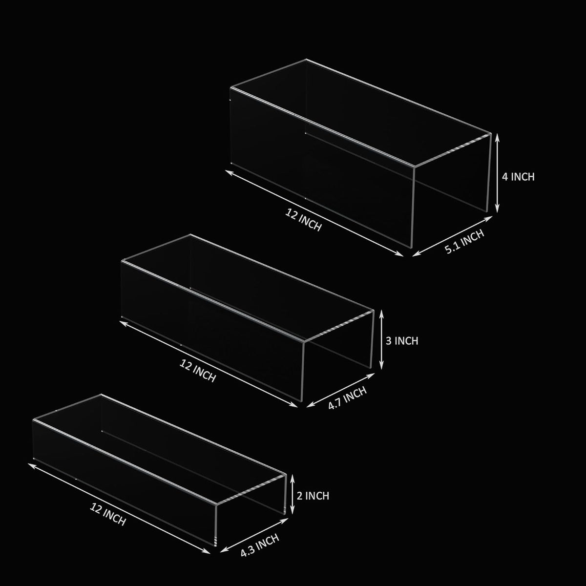 Clear Riser Display Shelf 3pcs, Desktop Rectangular Acrylic Display Shelves Storage Organizer