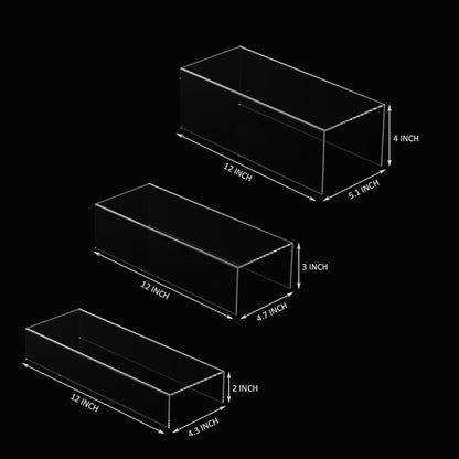 Clear Riser Display Shelf 3pcs, Desktop Rectangular Acrylic Display Shelves Storage Organizer