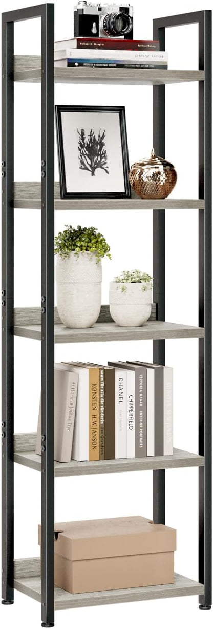 NUMENN Narrow Bookshelf, 5 Tier Bookshelves, Home Office Bookcase Shelf Storage Organizer, Free