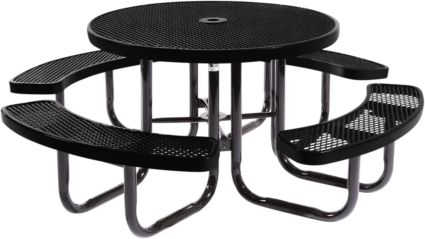 Coated Outdoor Furniture Heavy-Duty Portable Outdoor Picnic Table with Umbrella Hole, Expanded