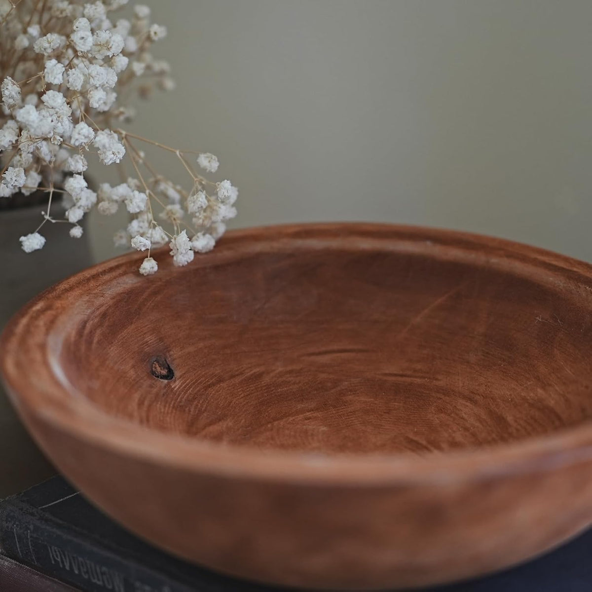 Hand Carved Wooden Decorative Bowl for Home Entryway Decor, Wood Centerpiece Bowl for Coffee Table