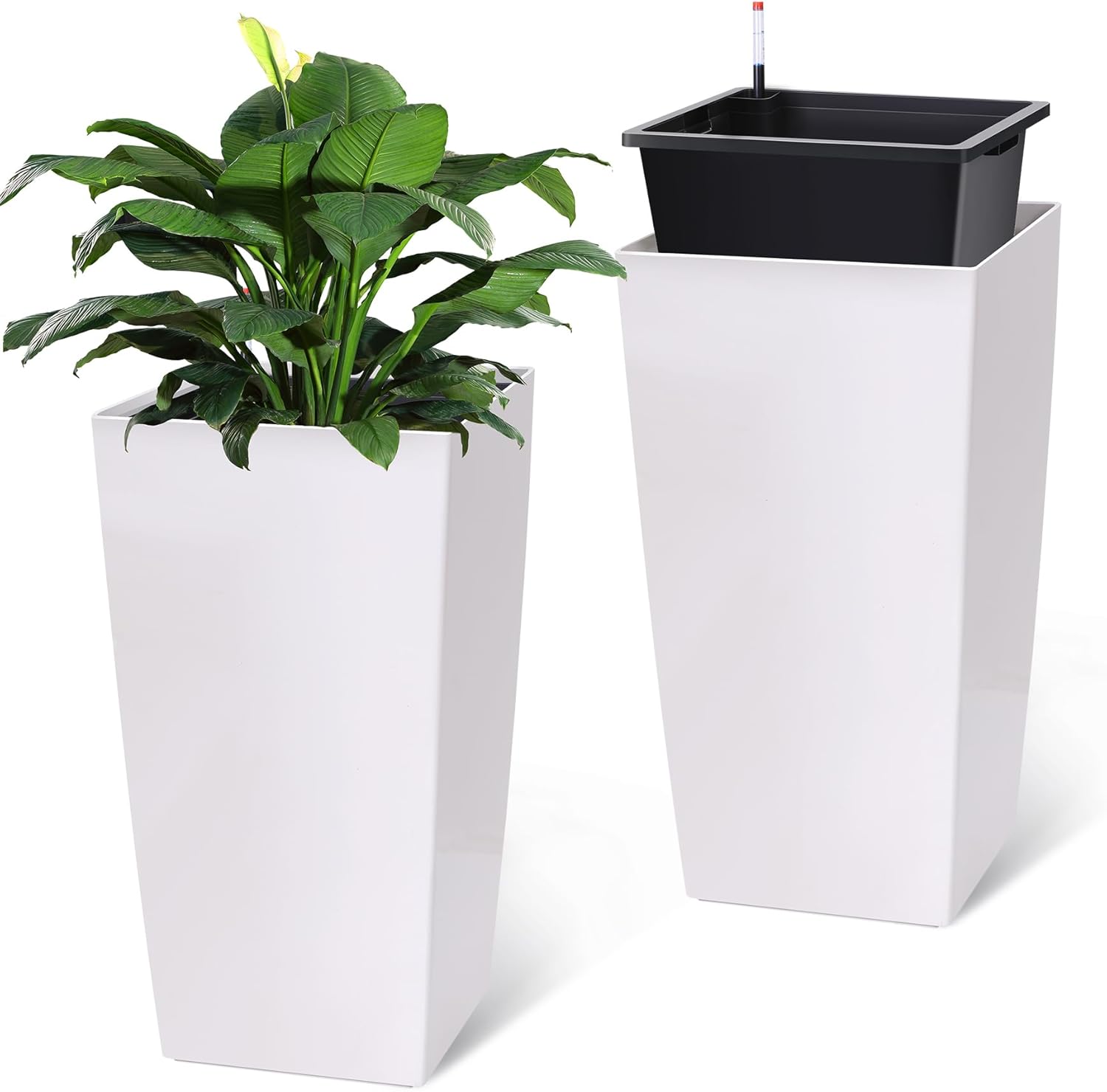 30" Tall Planters Set of 2, Outdoor＆Indoor Black Planter Pots, High Front Porch Planter Pots with