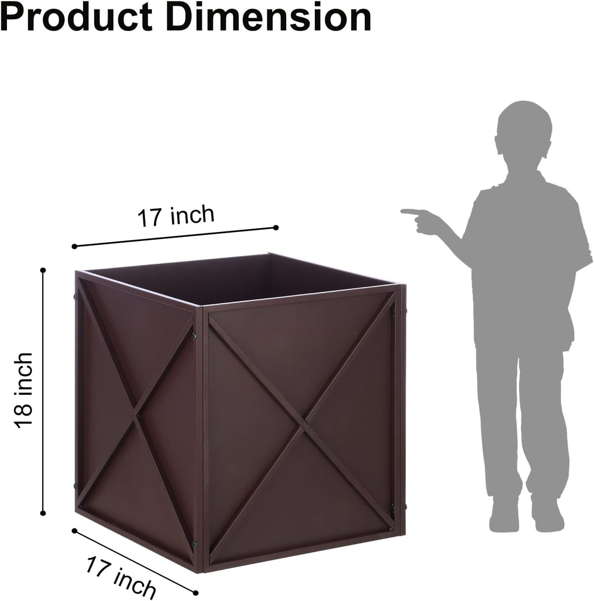 SUNNYPARK Large Metal Planter Box 17”x 17”x 18”, Square Modern Brown Metal Planter Box Heavy Duty