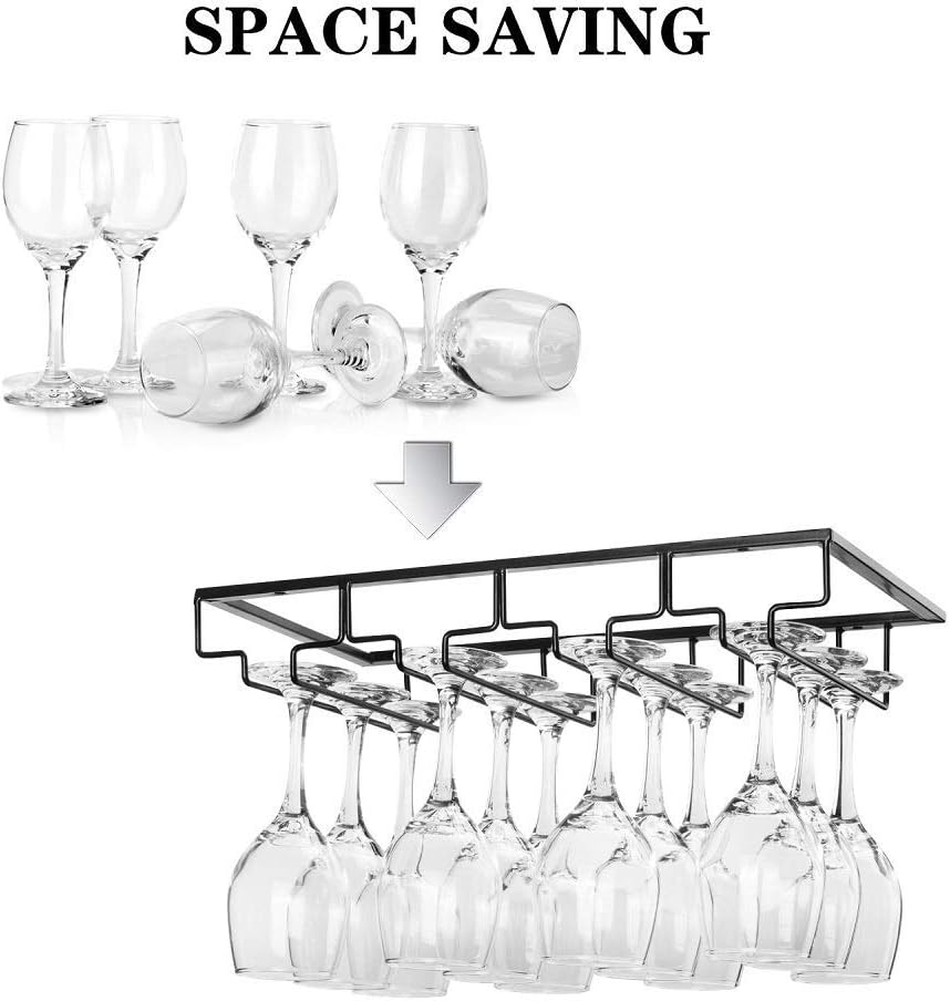 Wine Glass Rack Under Cabinet - Stemware Holder Metal Wine Glass Organizer Glasses Storage Hanger