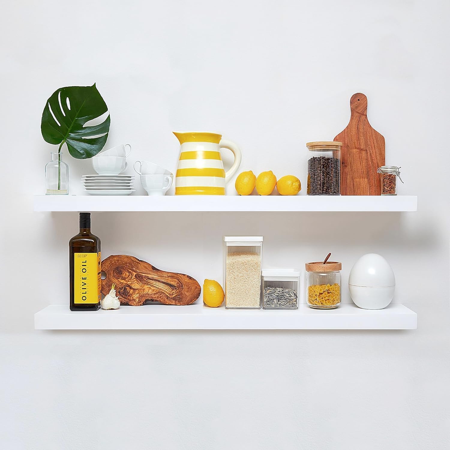 Homeforia White Floating Shelves 42 inch, High End Solid Real Wood 42inch Floating Shelf for Wall