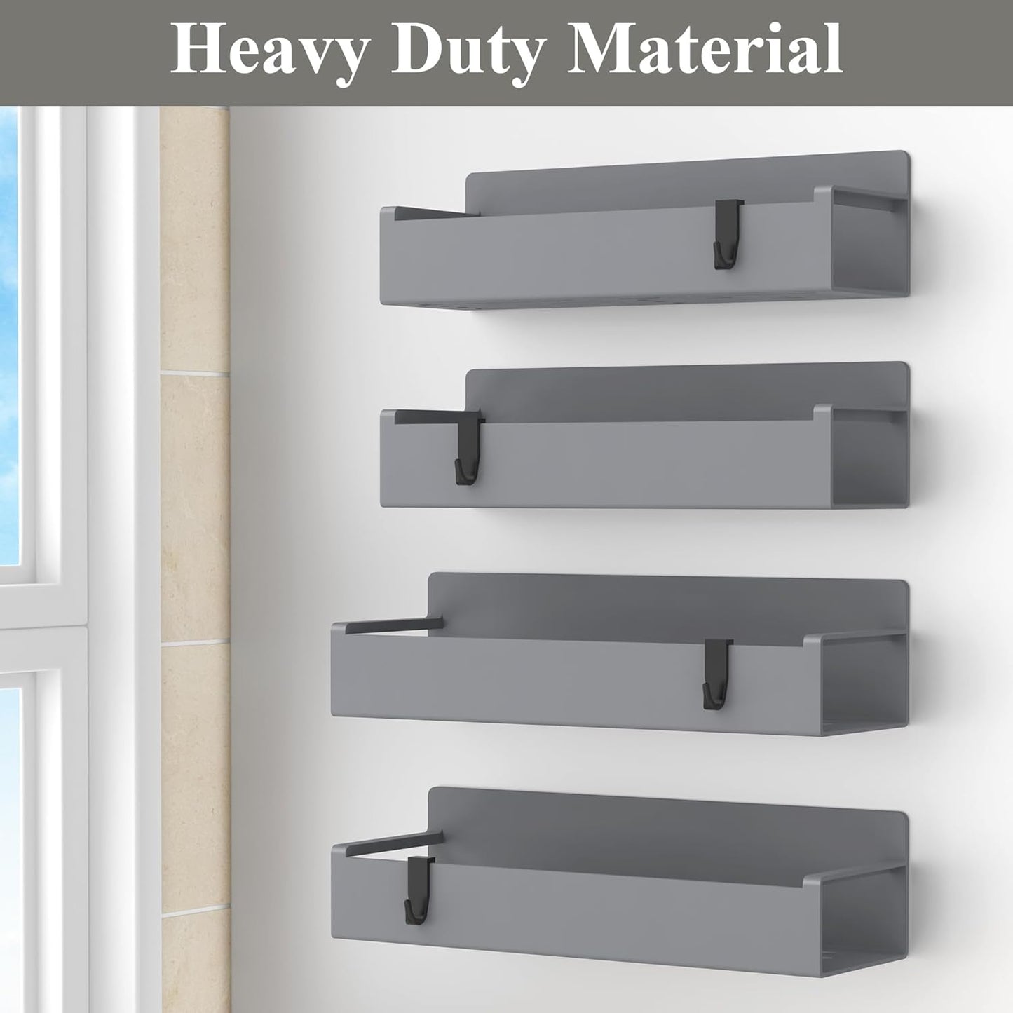 4 Pack Magnetic Spice Rack Organizer for Refrigerator and Oven, Dark Grey Fridge Organizers and
