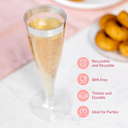 Prestee Set of 24 Silver Glitter Plastic Champagne Flutes - 4.5 oz Capacity - Shatterproof Durable