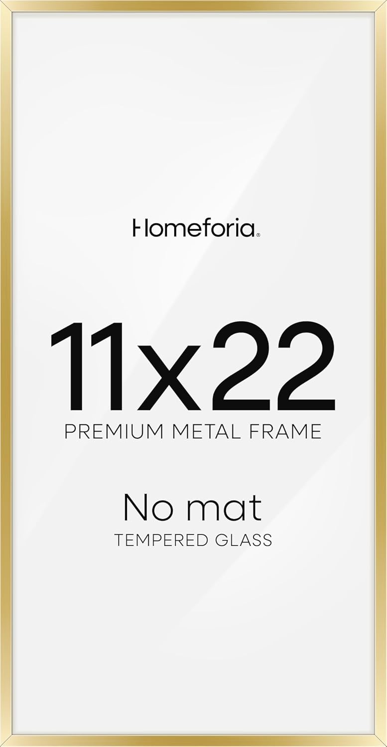 Homeforia 11x22 Newspaper Frame Gold, High End Metal 11 x 22 Picture Frame without Mat, 22x11 Thin