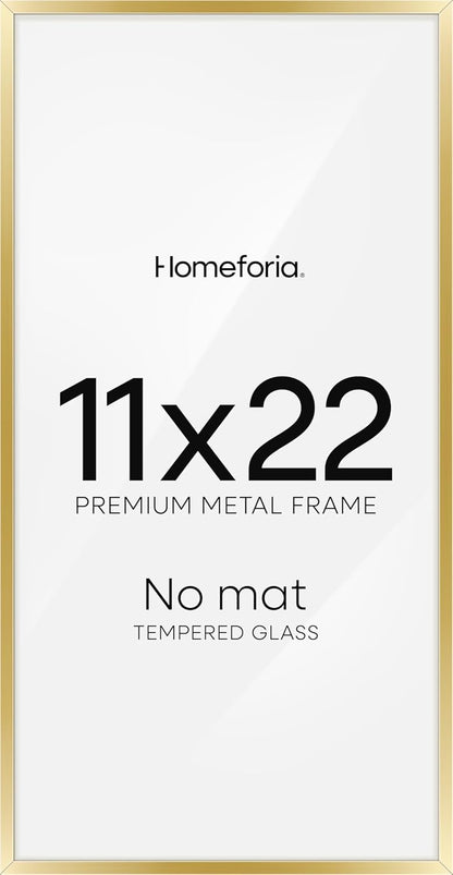 Homeforia 11x22 Newspaper Frame Gold, High End Metal 11 x 22 Picture Frame without Mat, 22x11 Thin