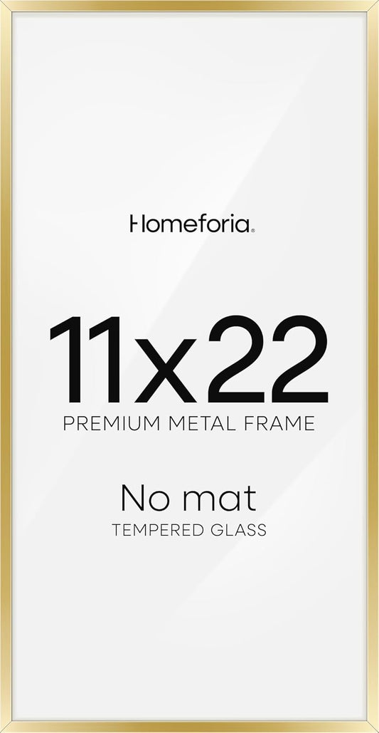 Homeforia 11x22 Newspaper Frame Gold, High End Metal 11 x 22 Picture Frame without Mat, 22x11 Thin