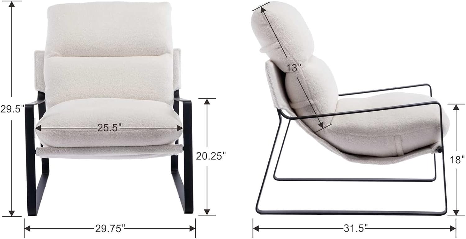DUOMAY Modern White Sherpa Accent Chair Set of 2, Comfy Lounge Lazy Chair with Metal Leg