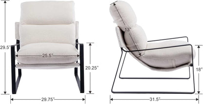 DUOMAY Modern White Sherpa Accent Chair Set of 2, Comfy Lounge Lazy Chair with Metal Leg