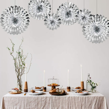 Hanging Paper Fans Party Set, Silver Round Pattern Paper Garlands Decoration for Birthday Baby