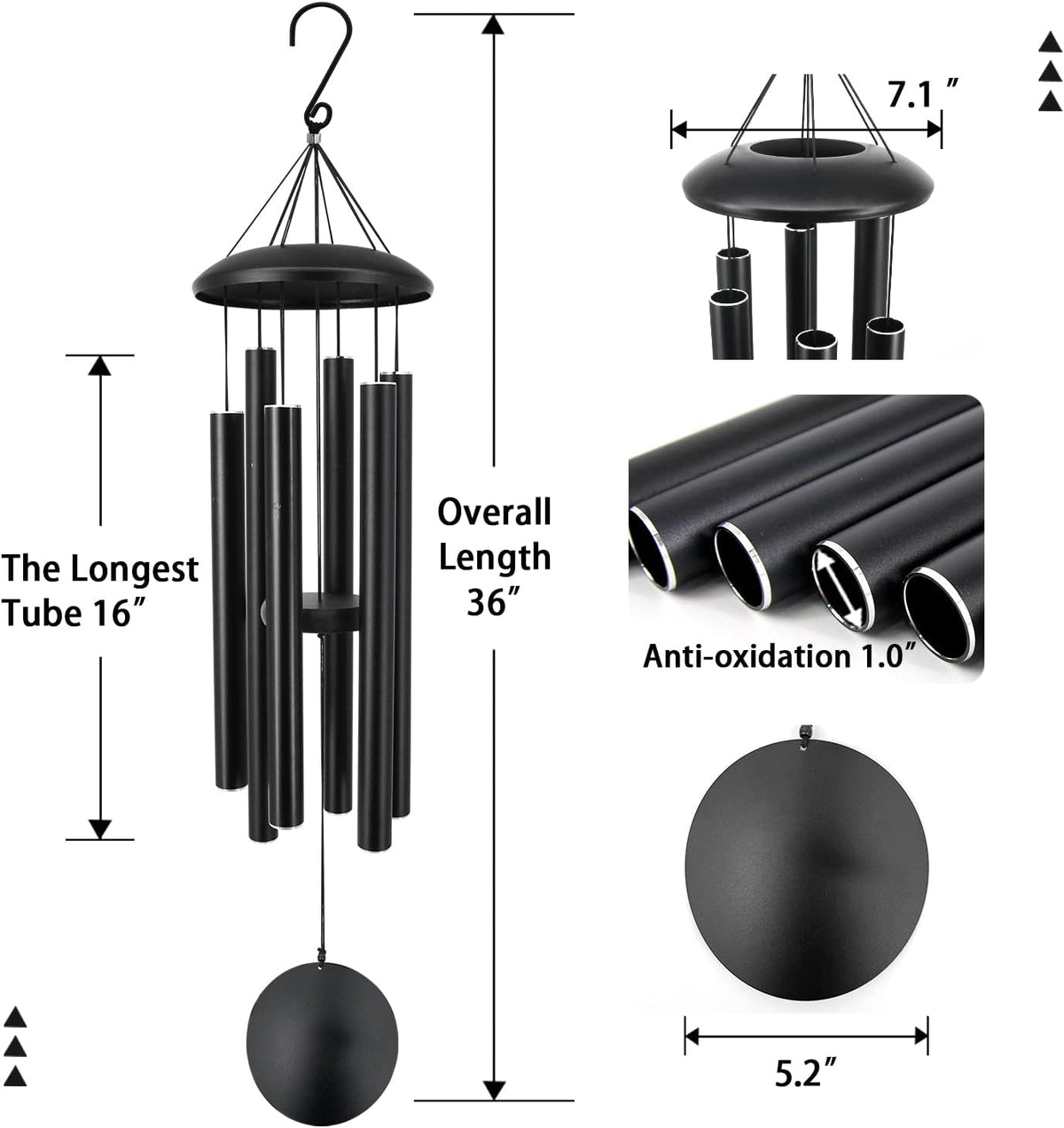 ASTARIN Outdoor Memorial Wind Chimes, 36 in with 6 Heavy Tubes, Deep Tone for Garden Hanging Decor