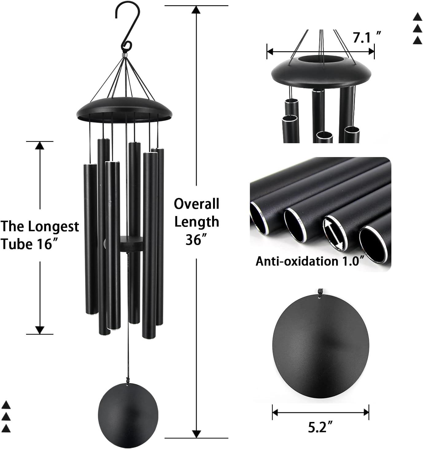 ASTARIN Outdoor Memorial Wind Chimes, 36 in with 6 Heavy Tubes, Deep Tone for Garden Hanging Decor
