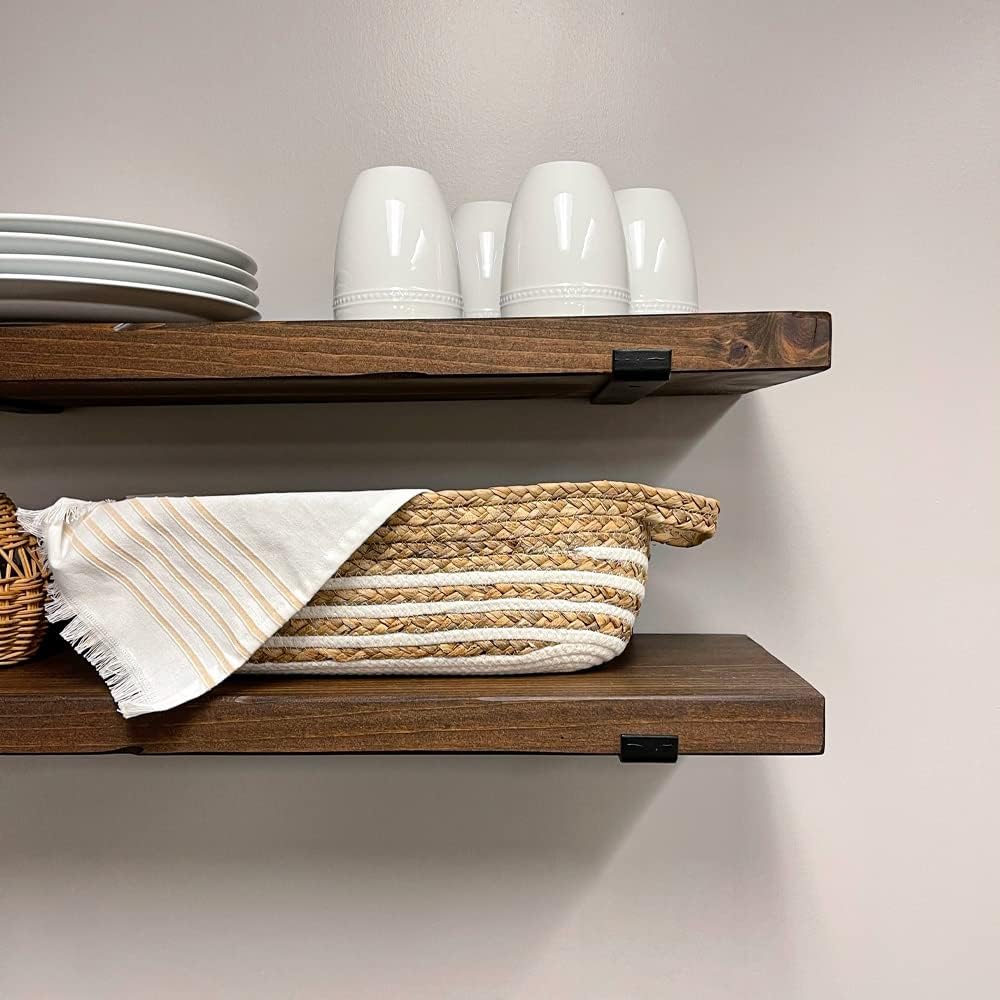 Rustic Shelves with J-Brackets Set of 2, Industrial Shelf, Kitchen Shelves, Solid Wood, Decorative