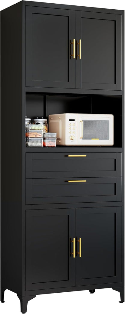 75” Tall Kitchen Pantry Storage Cabinet, Metal Storage Cabinet with 2 Drawers and Adjustable