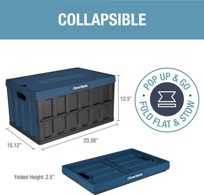 CleverMade Collapsible Storage Bin (With Lid) - 62L - Ocean (3PK)